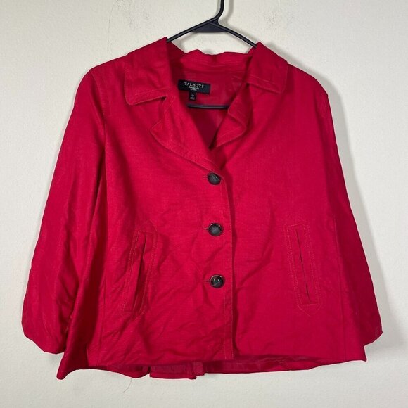 Talbots Petites Women's LS Red Linen Cotton Blazer Jacket 12P Large Button - Picture 1 of 6